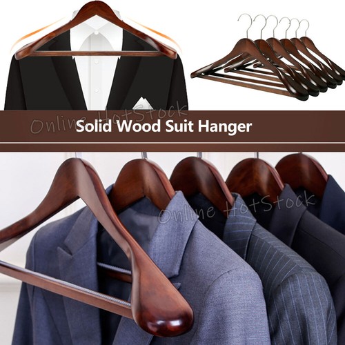 6 Pack High-Grade Wide Shoulder Wooden Coat Hangers Suit Wood Hanger Rack - Picture 8 of 9