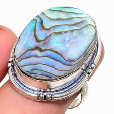 Natural Abalone Shell Gemstone 925 Sterling Silver Ring Size 8 b368
