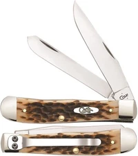 CASE XX 6540 TRAPPER POCKET KNIFE WITH CLIP JIGGED AMBER BONE STAINLESS 6254C SS