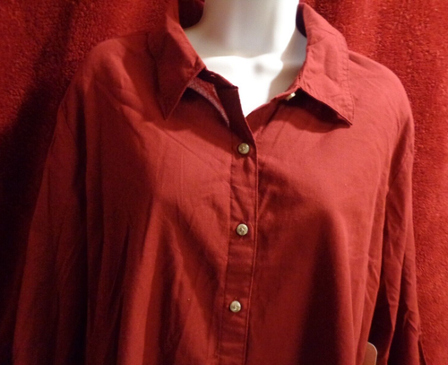 WOMEN'S NEW 1X CHIC BUTTON DOWN MAROON BLOUSE/TOP 3/4 SLEEVE COTTON/POLYESTER - Picture 2 of 7
