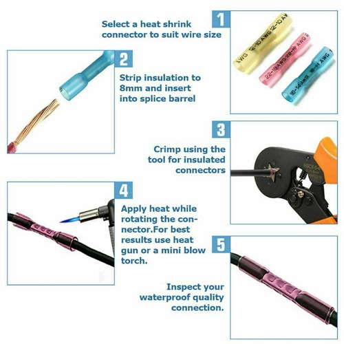 50~400X Waterproof Heat Shrink Butt Crimp Wire Connectors Splice Terminals Kit - Picture 6 of 21