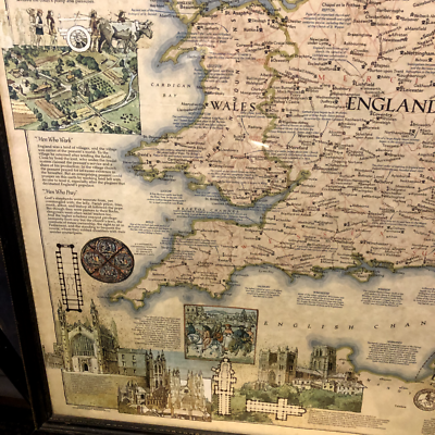 19世紀 イギリスとウェールズの古地図　ガラス額縁　木製フレーム付き 19世紀 イギリスとウェールズの古地図 ガラス額縁 木製フレーム