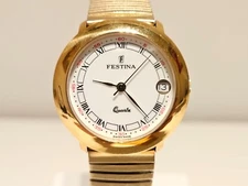 VINTAGE RARE LUXURY GOLD PLATED 33mm MEN'S LADIES QUARTZ WATCH "FESTINA"