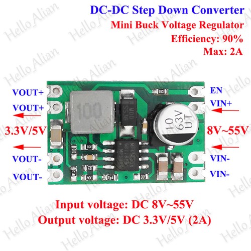 2A DC-DC Buck Step Down Converter 8V-55V 12V 24V 36V 48V To 3.3V 5V Power Supply - Picture 1 of 7
