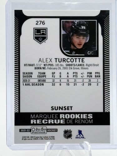 2021-22 O-Pee-Chee Platinum Sunset Marquee Rookie Alex Turcotte - LA Kings #276 - Picture 2 of 2