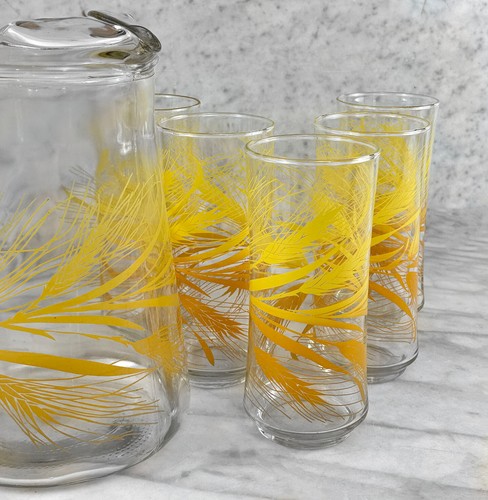Mid-Century Golden Wheat Pitcher & Drink Glasses - Set of 6 - Picture 6 of 8