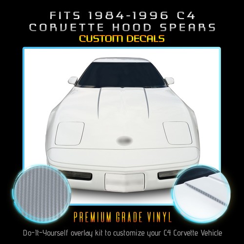 For 1984-1996 C4 Corvette Hood Spears Stripes Vinyl Decals - Matte Carbon Fiber - Foto 13 di 15
