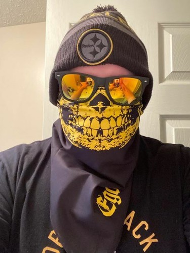 YELLOW & BLACK SKULL face bandana washable gaiter biker club steelers pirates - Picture 6 of 9