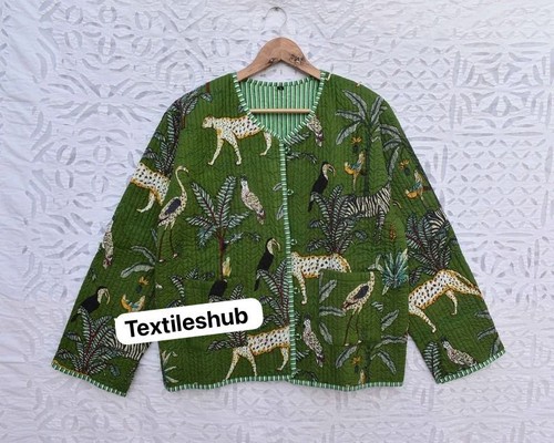 Indisch Grün Tiger Gesteppt Baumwolljacke Handmade Jacke Damen Bekleidung Uns - Bild 2 von 2