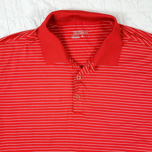 Nike Golf Mens Size LARGE Victory Stripe Polo Shirt Red w/ White Stripe 585748 - Picture 2 of 10