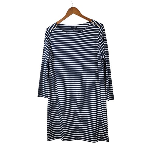 Jones NY Shirt Dress Size Large Navy Blue Stripe Casual Below Knee Casual - Picture 2 of 8