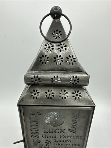 Steeple Lantern Candle Holder Punched Tin Tinware Glass w/ Scented Candles 12” - Picture 3 of 9