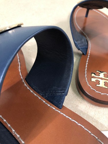 NEW TORY BURCH Womens Patos Disk Calf Leather Flat Thong Sandal US 8 M Navy/Gold - Picture 22 of 22