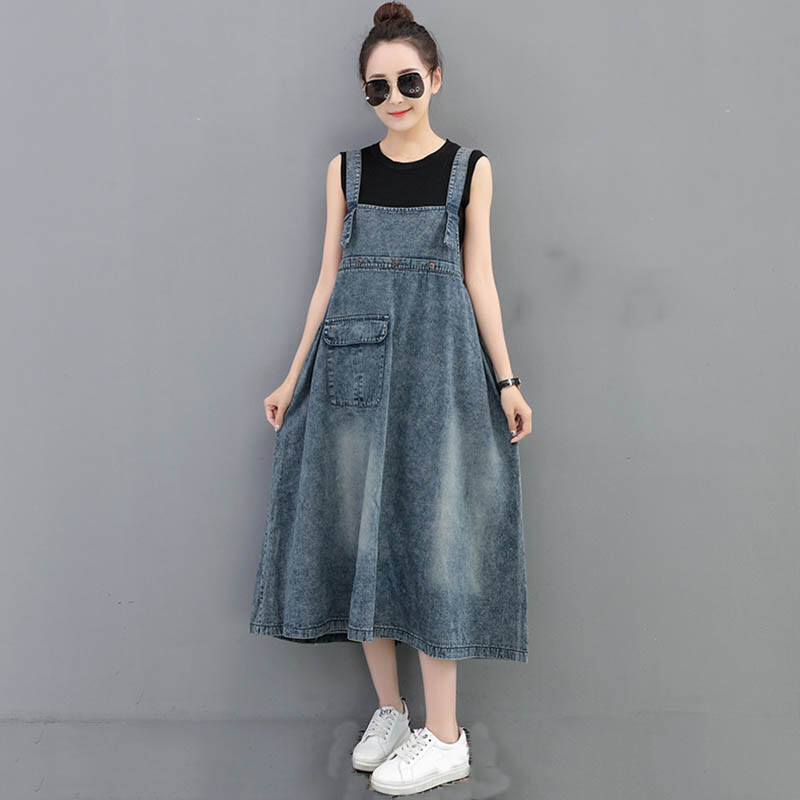 navy blue dress for baby girl Amanee - Pleated Denim Mini A-Line Overall Dress main image 0