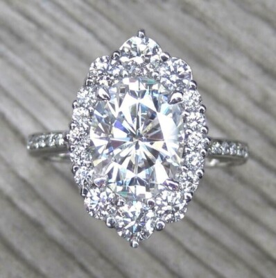 2.50Ct Oval Simulated Diamond Art Deco Wedding Halo Ring in 925 Sterling Silver