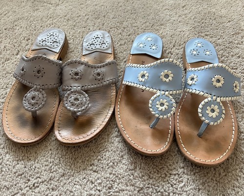 Set 2 Jack Rogers Leder-Riemensandalen blau/grau lila Damengröße 8/8,5 - Bild 1 von 11