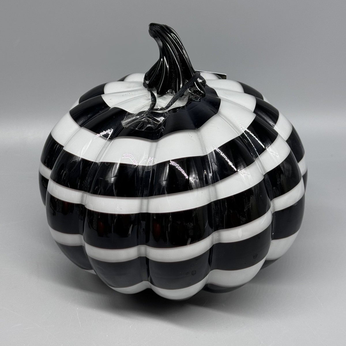 Christian Siriano Handblown Glass Pumpkin White Black Swirl Fall