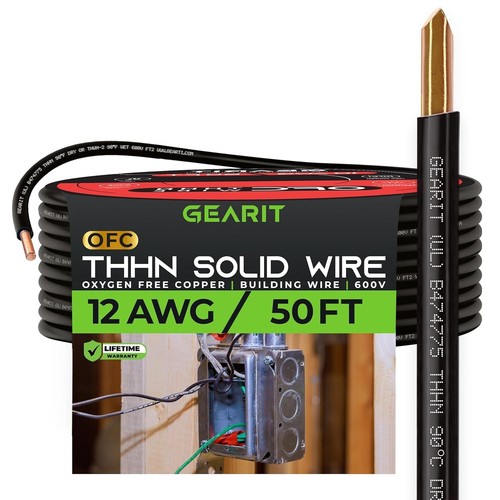 Solid THHN Wire 12 Gauge, 50ft OFC Wire Rated for 600V - UL Listed & Durable - Picture 3 of 9