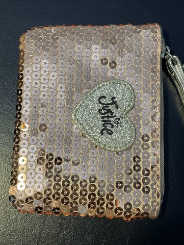 Justice Girl's Rose Gold Sequin Zipper Wrist Wallet Coin Purse Handle 4.5”x3.5” - Picture 2 of 5