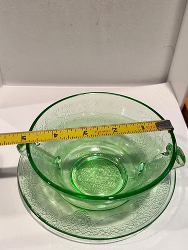 Vintage Florentine #2 Green Depression Glass Cup & Saucer by Hazel Atlas GLOWS! - Picture 8 of 9