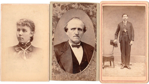 3 Small Cabinet Cards with Photographer Ads on Reverse Side 2.5"x4" Vintage