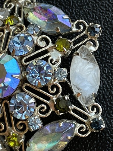 Beautiful Vintage JULIANA  Blue & AB Rhinestone Brooch Frosted Glass           E - Picture 5 of 12