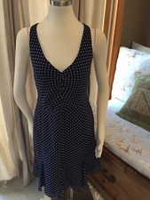 NEW Kate Young for Target Navy Blue White Polka Dot V Neck Aline Dress 14 RR4ER