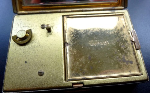 Vintage signiert Kleeblatt Musikspiegel Puder kompakt goldfarben -A481 - Bild 3 von 9