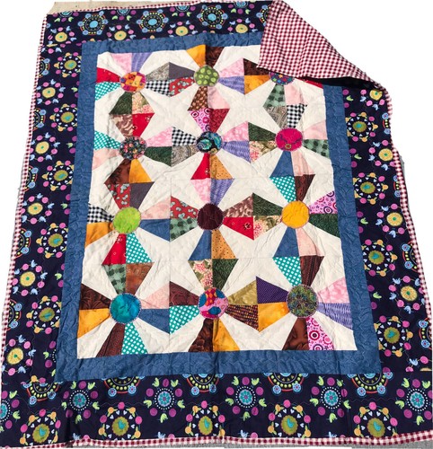 Handmade QUILT Throw Blanket 38 X 48 Cottage Farmhouse Style UNIQUE💕 - Picture 1 of 9