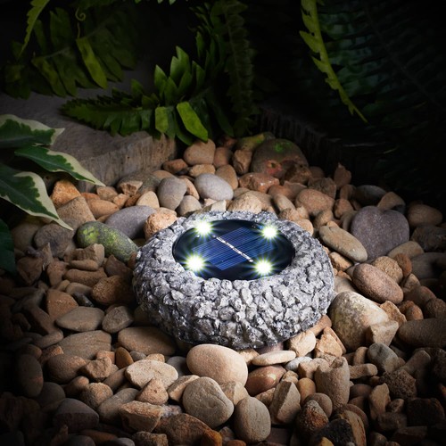Solar Stone Effect Ground LED Light Ornaments Outdoor Spotlight - Light Grey - Picture 2 of 7