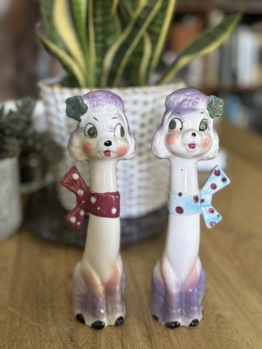 Vtg Long Neck Poodles Dog Salt Pepper Shakers Japan Anthropomorphic Tilso Lefton - Picture 1 of 18