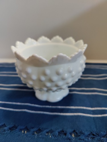 2 FENTON HOBNAIL CANDLE BOWLS WHITE MILK GLASS - Picture 7 of 18