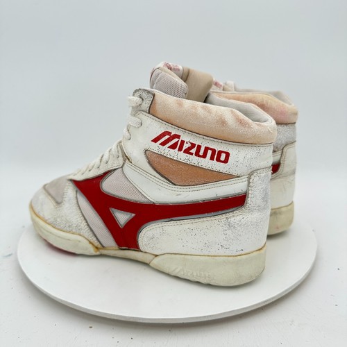 Vintage Mizuno Men Size 8 White Red Leather Mesh High Top Training Shoes - Picture 7 of 13