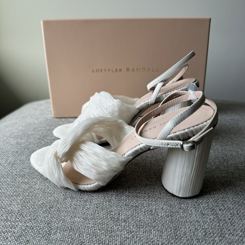 Loeffler Randall Reed Pleated Twist Heels Ankle Straps Pearl White Size 8 B - Picture 4 of 9