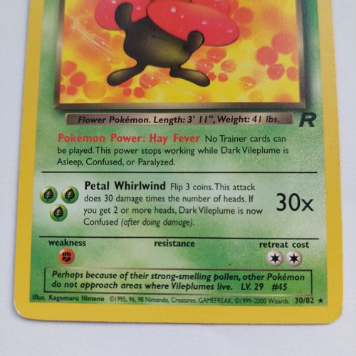 Dark Vileplume 30/82 Non-Holo Team Rocket Set Rare Pokemon WOTC LP-NM - Picture 3 of 6