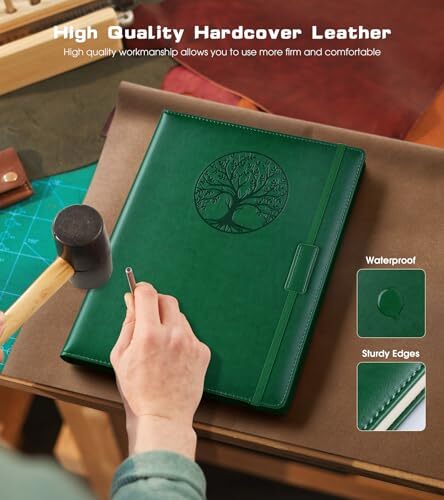 Lined Journal Notebook for Women Men,256 Pages Large Hardcover Leather A4 Green - Picture 3 of 6