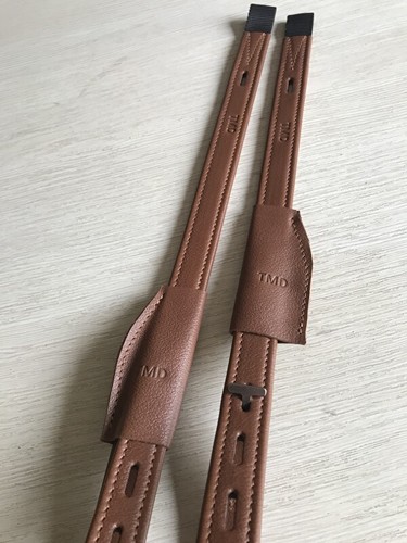 80cm DRESSAGE STIRRUP LEATHERS TMD T-bar / non-stretch calfskin TOP! Red brown - Zdjęcie 2 z 6