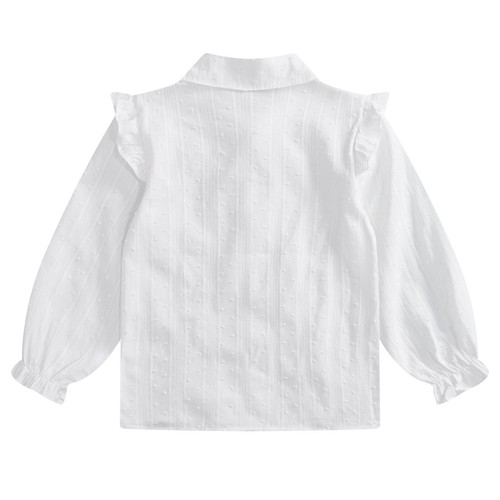 Girls Ruffle Princess Lace Collar Party Long Sleeve Button Down Bowknot Blouse - Picture 5 of 26