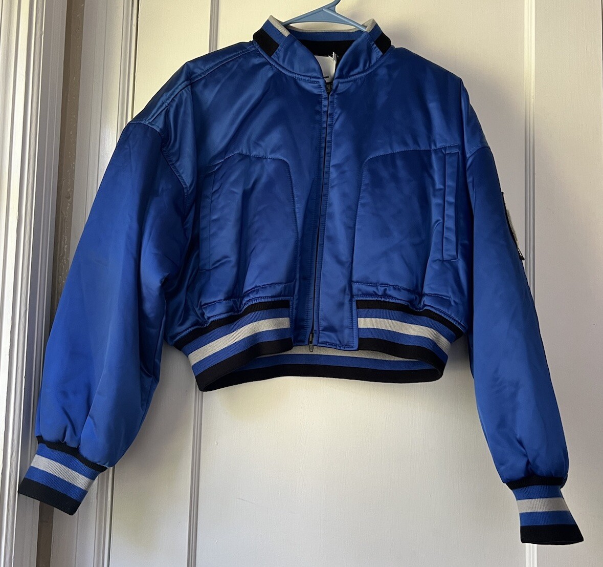 T Alexander Wang Womens Front Zip Bomber Jacket Blue Size XS