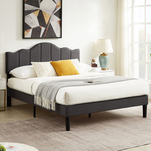 Twin/Full/Queen Size Platform Bed Frame with Upholstered Adjustable Headboard - Picture 5 of 36