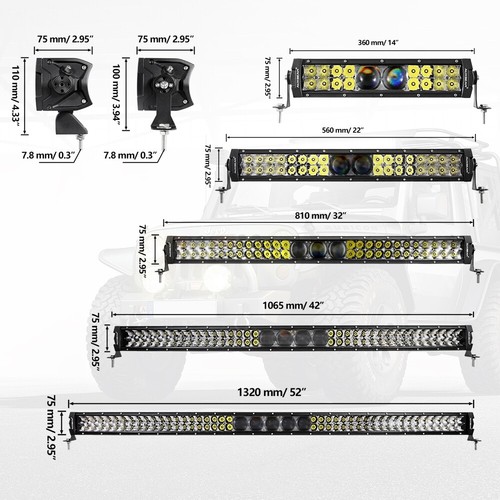 Lente AUXBEAM 5D-PRO 12 22 32 42 52" pulgadas LED barra de luz de trabajo conducción todoterreno SUV - Imagen 2 de 29