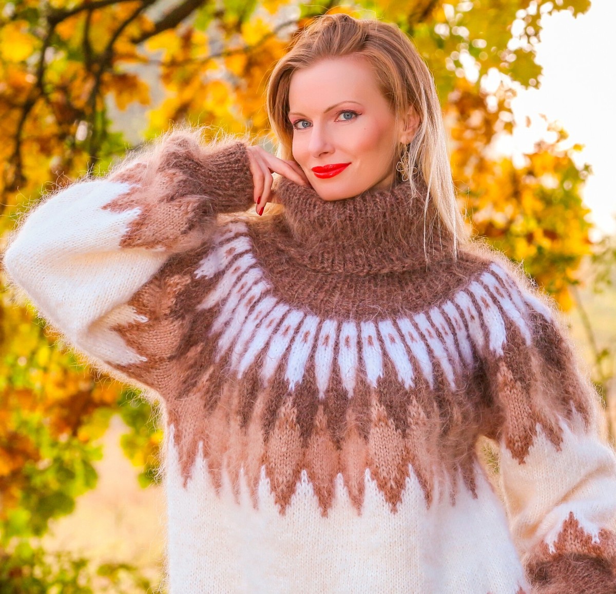 Ivory mohair sweater Icelandic thick handknit fuzzy Nordic jumper