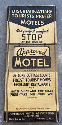Vintage 1946 Tourist Travel Guide Approved Motels Cottage Courts Restaurants