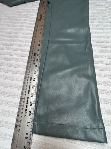 7 For All Mankind Womens Medium High Waist Faux Leather Pants Fly Zip Green New - Picture 9 of 9
