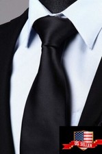 NEW Solid Black Color Men's Wedding Business Wide Neck Tie USA SELLER