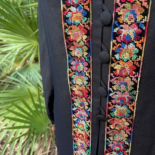 Vintage 70s Shorts Maxi Duster Set Black Embroidered Frederick's of Hollywood 14 - Picture 11 of 13