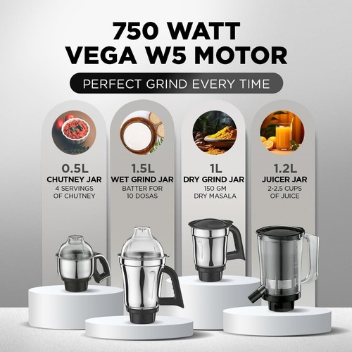 New Preethi Zodiac Stardust MG-265 Mixer Grinder | 5 Jars | 750-Watt- Free Ship - Picture 6 of 6