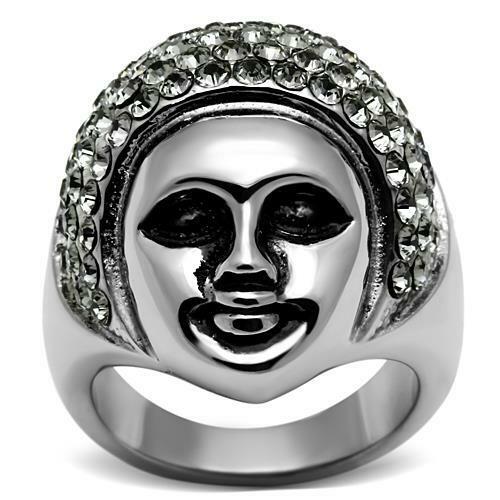 Religion Inspired Gray Crystal Pave Face Stainless Steel Ring - Picture 1 of 7
