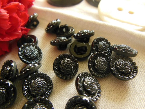 Lot 6 petits boutons anciens en verre gris effet hématite 1,1 cm ref 2832 - Picture 2 of 2