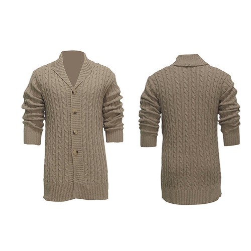 Men s Classic V-Neck Cable Knit Button Up Cardigan Sweater Long Sleeve Lapel Wi - Picture 3 of 20